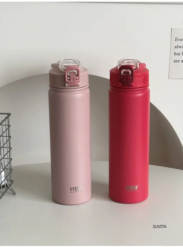 TYESO 600ML/750ML Thermos Water Bottle With Straw Stainless Steel Car Thermal Sports Cup Keeps Cold and Heat Thermal Travel Mug 2