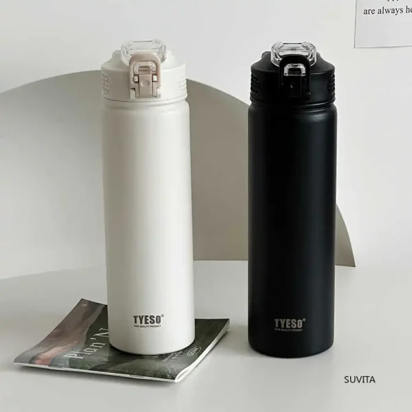 TYESO 600ML/750ML Thermos Water Bottle With Straw Stainless Steel Car Thermal Sports Cup Keeps Cold and Heat Thermal Travel Mug 3