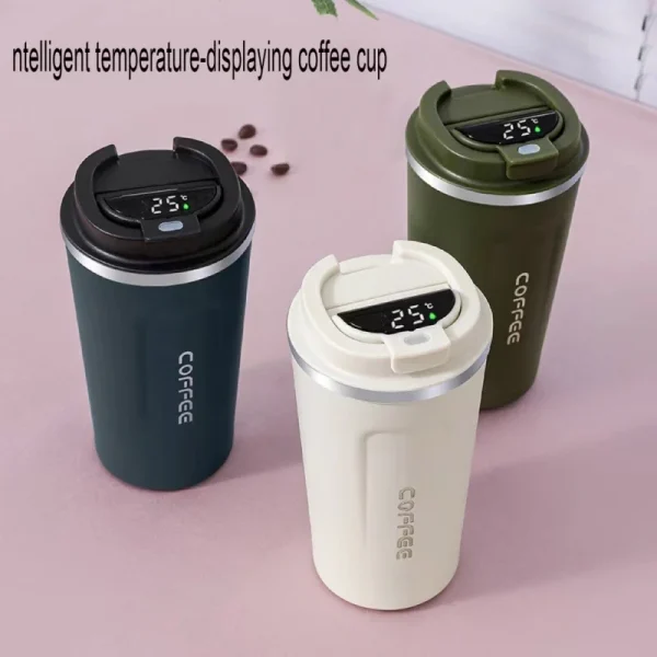New Intelligent Temperature Measurement Stainless Steel Coffee Cup Thermos Cup Solid Color Gradual Change Optional Portable 1