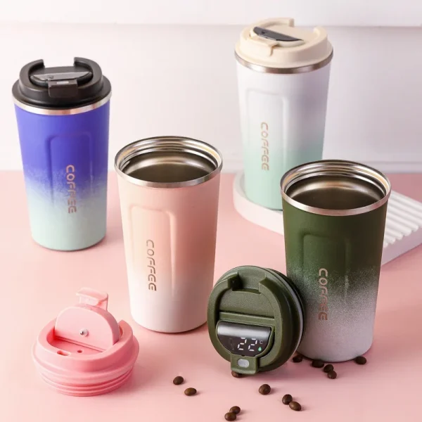 New Intelligent Temperature Measurement Stainless Steel Coffee Cup Thermos Cup Solid Color Gradual Change Optional Portable 2
