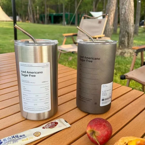20OZ Iced American Insulated Coffee Cup Stainless Steel with Lid Cup with Straw TravelCoffeeCup DoubleLayerInsulated Thermos Cup 2