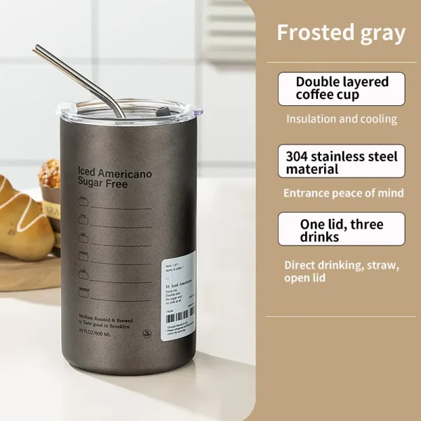 20OZ Iced American Insulated Coffee Cup Stainless Steel with Lid Cup with Straw TravelCoffeeCup DoubleLayerInsulated Thermos Cup 5