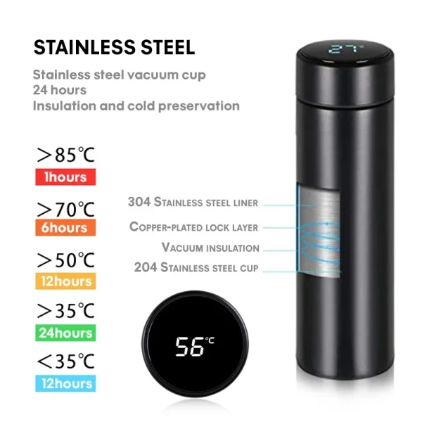 500Ml Digital Thermos Bottle Smart Cup With Temperature Display 304 Stainless Steel Vacuum Insulated Intelligent Coffee Cup 2