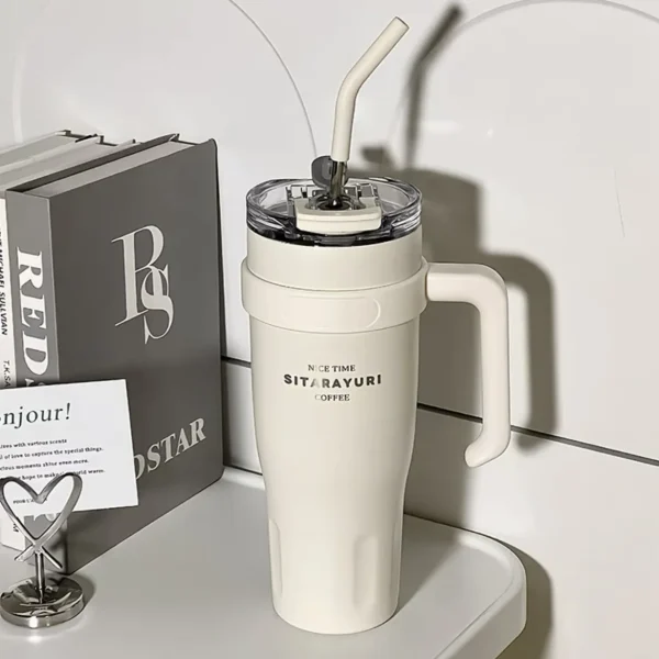 Cute Thermos Stainless Steel Vacuum Insulated Tumbler With Lid Straw Handle for Water Hot Iced Coffee Tea Gym Car Thermal Cup 1