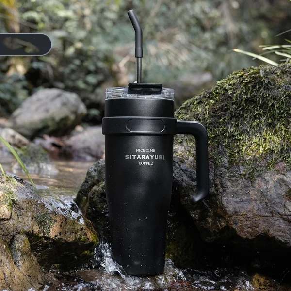 Cute Thermos Stainless Steel Vacuum Insulated Tumbler With Lid Straw Handle for Water Hot Iced Coffee Tea Gym Car Thermal Cup 3