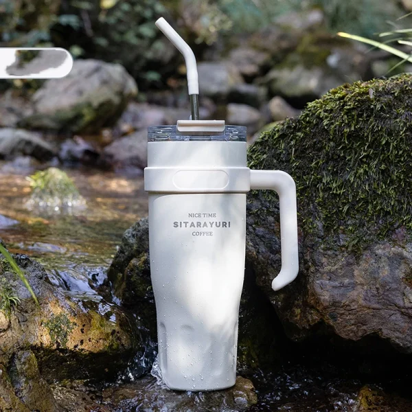 Cute Thermos Stainless Steel Vacuum Insulated Tumbler With Lid Straw Handle for Water Hot Iced Coffee Tea Gym Car Thermal Cup 4