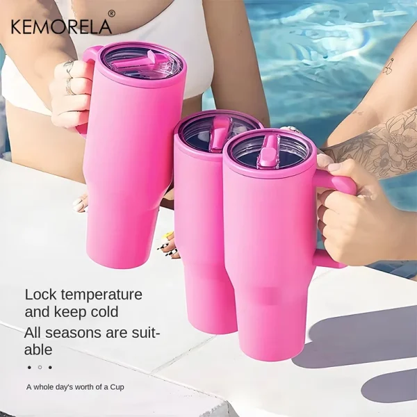 KEMORELA Thermos Cup 40oz Double-Layer Tumbler Ice Cup 1200ML Leak-Proof Foldable Straw Cover Direct Drinking Mouth Car Cup 5
