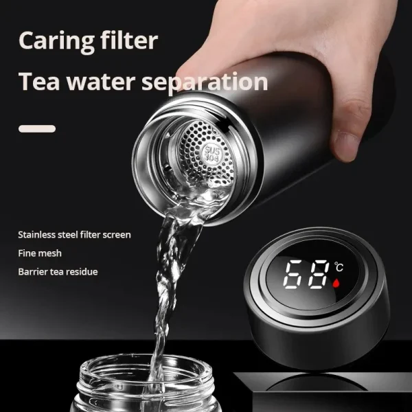 500ML Intelligent Insulated Mug Thermos Flask Tea Water Separation Stainless Steel Vacuum Kettle Coffee Mug Thermos Mug 2