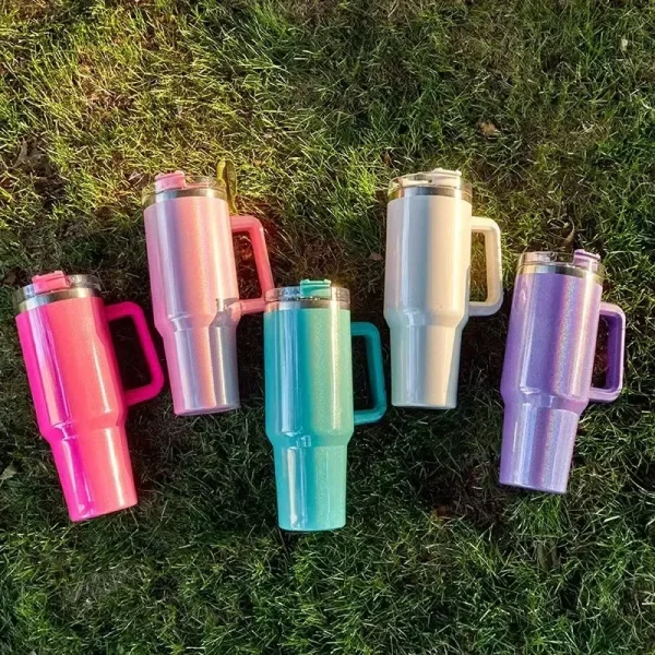 40Oz Stainless Steel thermos cup With Handle Lid and Straw Insulated Rainbow Paint Travel Mug For Hot And Cold Beverages Outdoor 1