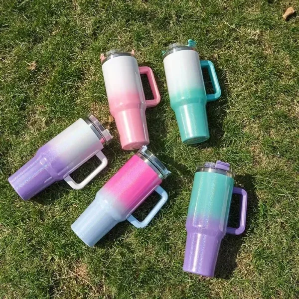 40Oz Stainless Steel thermos cup With Handle Lid and Straw Insulated Rainbow Paint Travel Mug For Hot And Cold Beverages Outdoor 3