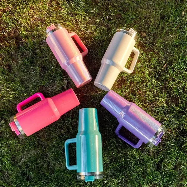 40Oz Stainless Steel thermos cup With Handle Lid and Straw Insulated Rainbow Paint Travel Mug For Hot And Cold Beverages Outdoor 4