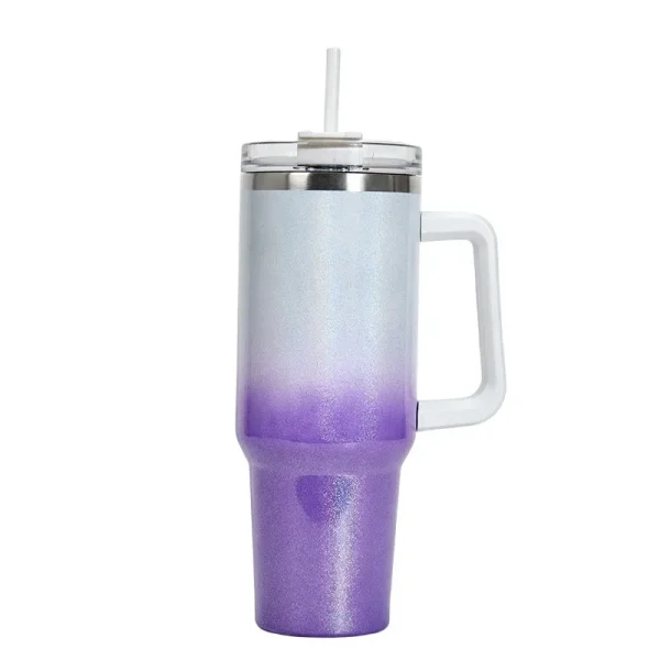 40Oz Stainless Steel thermos cup With Handle Lid and Straw Insulated Rainbow Paint Travel Mug For Hot And Cold Beverages Outdoor 6