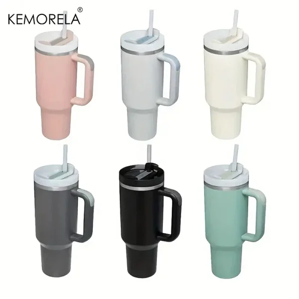 KEMORELA Tumbler With Handle Lid Straw Stainless Steel Water Bottle 887/1182ML Vacuum Thermos Cup Travel Car Coffee Mug 2