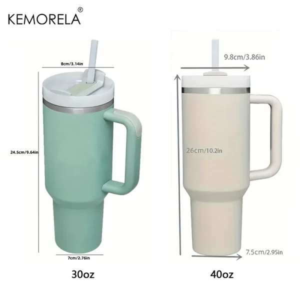 KEMORELA Tumbler With Handle Lid Straw Stainless Steel Water Bottle 887/1182ML Vacuum Thermos Cup Travel Car Coffee Mug 6