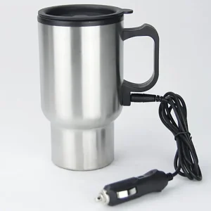 12V Car Heated Mug 450ml Stainless Steel Travel Electric Cup Thermos Cup for Heating Water, Coffee, Milk with Lid, Auto Charger 1