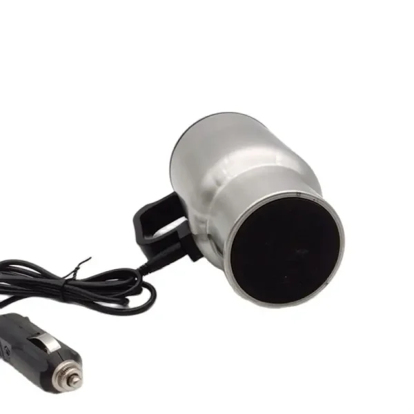 12V Car Heated Mug 450ml Stainless Steel Travel Electric Cup Thermos Cup for Heating Water, Coffee, Milk with Lid, Auto Charger 5