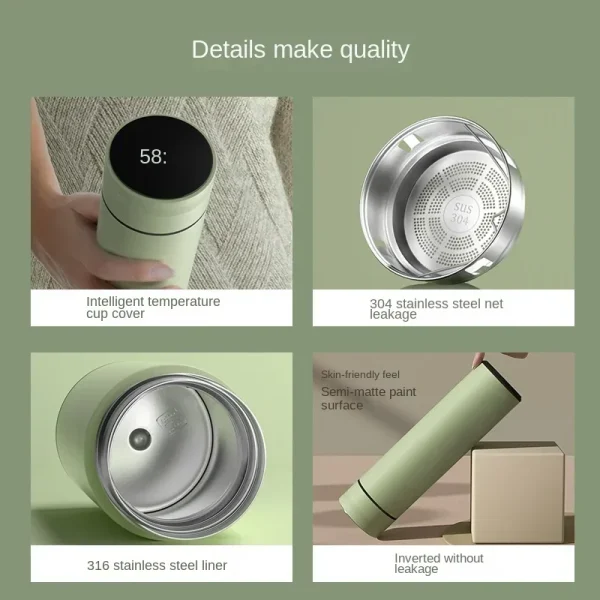 480ml Smart Thermos Cup 304 Stainless Steel Smart Temperature Display Waterproof Double-wall Vacuum Thermos Cup 3