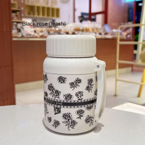 High Value Black Rose Printing  Cup Stainless Steel Thermos Cup Exquisite Student Water Cup with Handle Strap Rope Water Cup 2