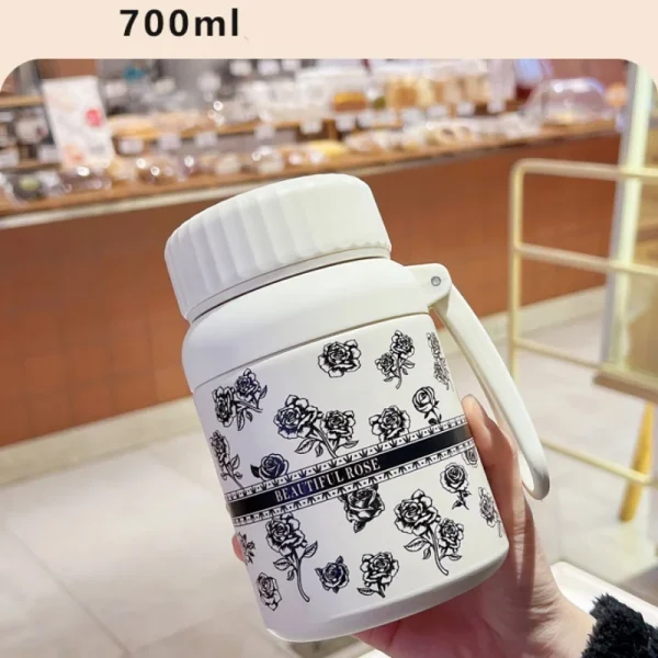 High Value Black Rose Printing  Cup Stainless Steel Thermos Cup Exquisite Student Water Cup with Handle Strap Rope Water Cup 6