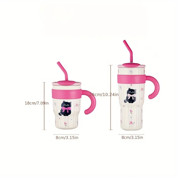 700ML/1.2L Tumbler with Handle Lid Straw Cute Cat thermos Cup Stainless Steel Water Bottle Outdoor Travel Car Coffee Mug Gift 6