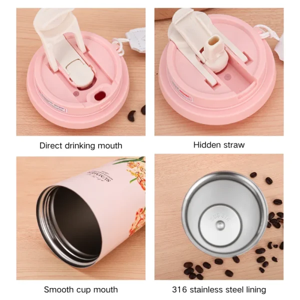 500ML Thermo Cafe Coffee Mug Car Thermos Mug LeakProof Travel Thermo Cup for Tea Coffee Stainless Steel Water Bottles for girls 6