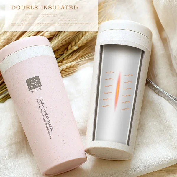 Portable 300ml Thermos Bottle Healthy Plastic Wheat Fiber Cup Double Layer Thermal Mug Office Coffee Tea Water Bottle Travel Mug 3