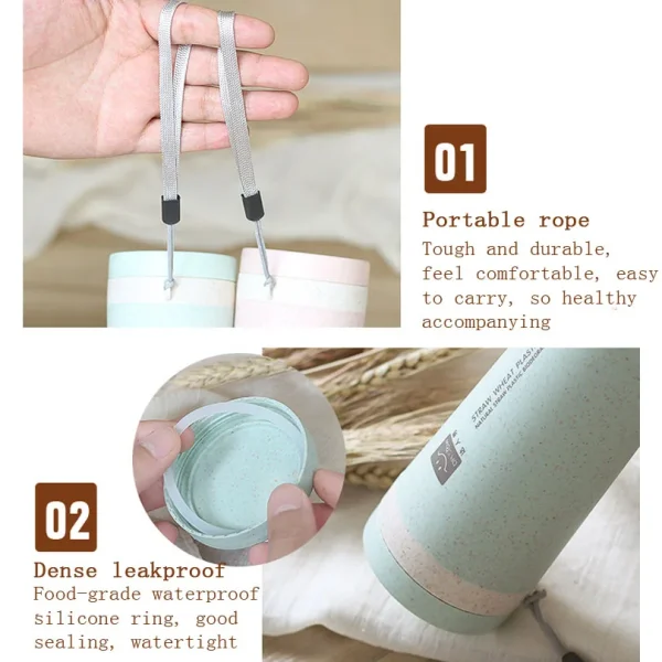 Portable 300ml Thermos Bottle Healthy Plastic Wheat Fiber Cup Double Layer Thermal Mug Office Coffee Tea Water Bottle Travel Mug 6