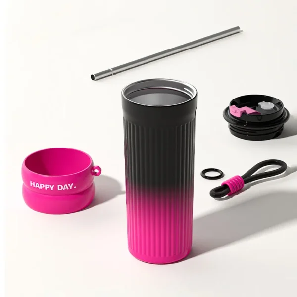 500ML Coffee Cup With Straw Stainless Steel Thermos Coffee Mug With Rope Thermo Bottle For Girls Vacuum Flasks Travel Mug Gifts 3