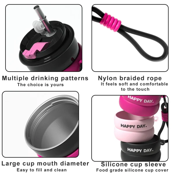 500ML Coffee Cup With Straw Stainless Steel Thermos Coffee Mug With Rope Thermo Bottle For Girls Vacuum Flasks Travel Mug Gifts 5