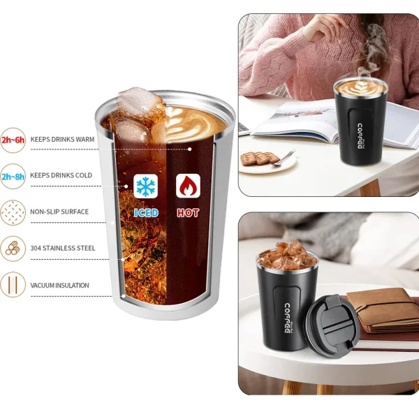 12OZ/17OZ Insulated Coffee Travel Mug Double Wall Stainless Steel Reusable Coffee Tumbler with Leakproof Lid  for Ho 5