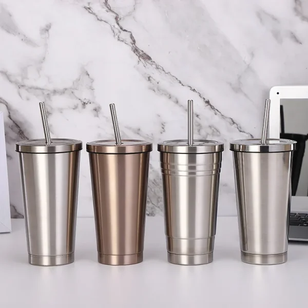 304 Stainless Steel Thermos Cup Coffee Cup Straw Water Cup Car Portable Desktop Drinking Cup Coffee Mug 1