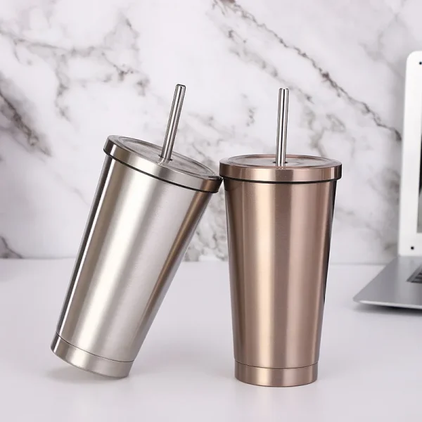 304 Stainless Steel Thermos Cup Coffee Cup Straw Water Cup Car Portable Desktop Drinking Cup Coffee Mug 2