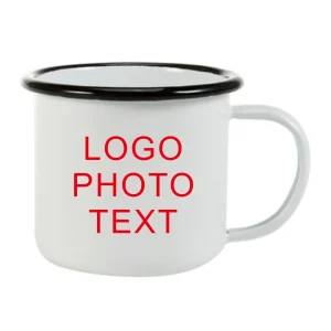 350ML Enamel Coffee Mug DIY LOGO Photo Text Travel Tea Steel Cup Custom Milk Juice Personalized Gift Blue Black Silver Color Rim 1