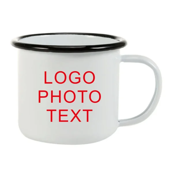 350ML Enamel Coffee Mug DIY LOGO Photo Text Travel Tea Steel Cup Custom Milk Juice Personalized Gift Blue Black Silver Color Rim 1