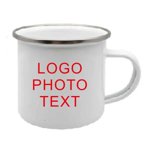 350ML Enamel Coffee Mug DIY LOGO Photo Text Travel Tea Steel Cup Custom Milk Juice Personalized Gift Blue Black Silver Color Rim 4