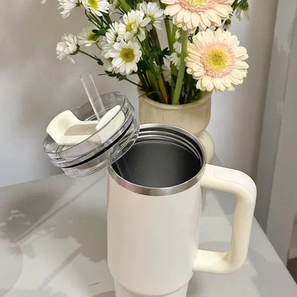 Large Capacity Thermos Bottle Portable Stainless Steel Handle Cup Double-layer Insulated Water Bottle With Straw Car Cup 1