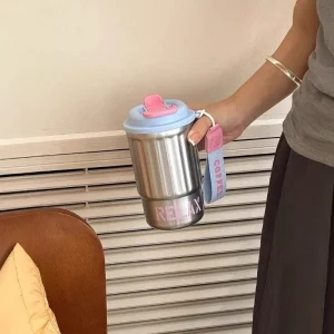 Stainless steel thermos cup double drink coffee cup men and women fashion student water cup carrying rope children's cup 1
