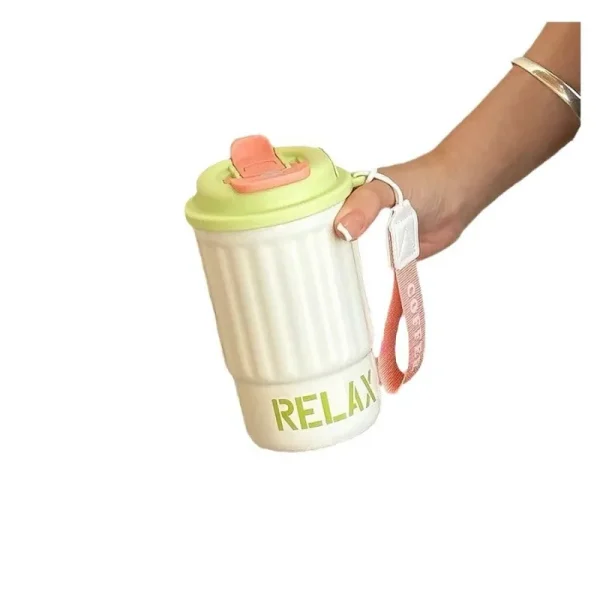 Stainless steel thermos cup double drink coffee cup men and women fashion student water cup carrying rope children's cup 3