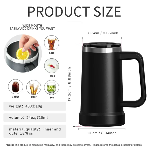 24oz Stainless Steel Insulated Cup Office and Home Coffee Mug with Handle Double 304 Vacuum Tumbler Keep Warm and Cold Thermal 3