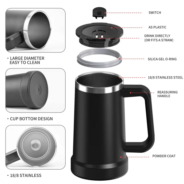 24oz Stainless Steel Insulated Cup Office and Home Coffee Mug with Handle Double 304 Vacuum Tumbler Keep Warm and Cold Thermal 5