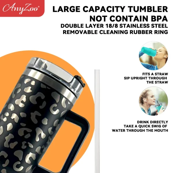 40 oz Tumbler With Handle Stainless Steel Thermos Water Bottle Travel Camping Coffee Thermos Mug Water Bottles Free Shipping 5