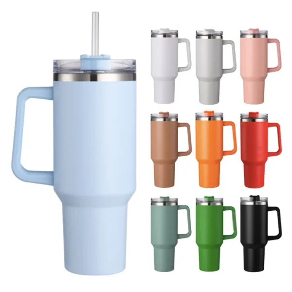40oz Stainless Steel Insulated Water Bottle With Handle Drinking Cups Keeps Cold Tumbler With Lid Straw Mug for Summer Outdoor 1