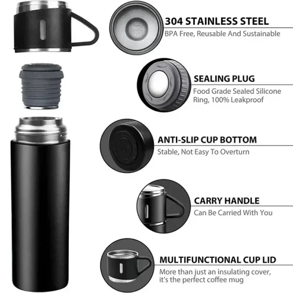 Portable 304 Stainless Steel Vacuum Insulated Bottle Gift Set Office Business Style Coffee Mug Thermos Bottle Flask Carafe 5