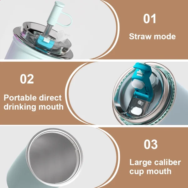 300ML Stainless Steel Coffee Cup With Straw Travel Insulated Water Bottle For Tea Coffee Mugs Leakproof Thermos Mug BPA Free 5
