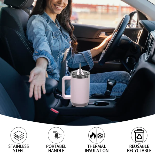30oz 40oz Stainless Steel Thermal Cup with Handle and Straw Large Capacity Insulated Mug with Lid Double Vacuum Car Tumbler 5