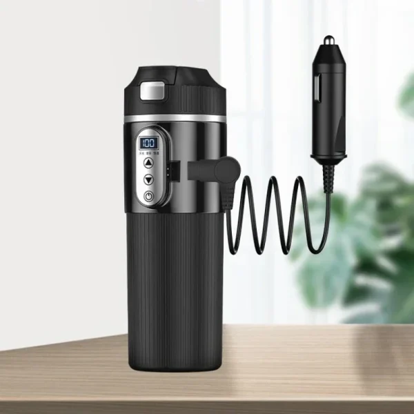 500ml Car Heating Cup Stainless Steel Heated Mug Digital LCD Display Thermos Cup Portable Electric Kettle Temperature Adjustable 3