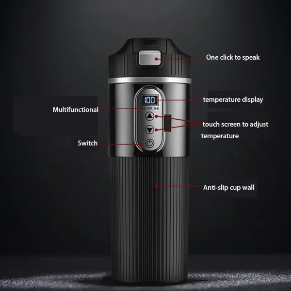 500ml Car Heating Cup Stainless Steel Heated Mug Digital LCD Display Thermos Cup Portable Electric Kettle Temperature Adjustable 5