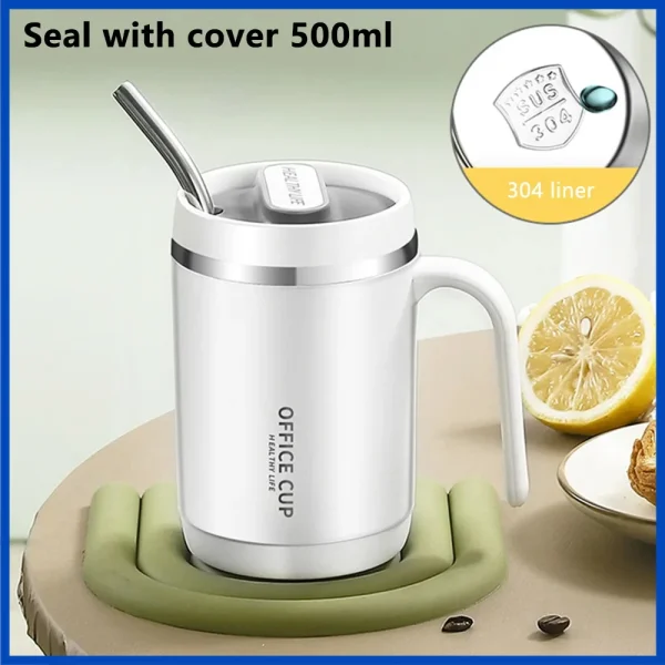 500ML Thermos Mug with Straw Carry Mug Lid Thermal Mug Vacuum Insulated Bottle Mugs Coffee Cups Stainless Steel Milk Coffee Cup 3