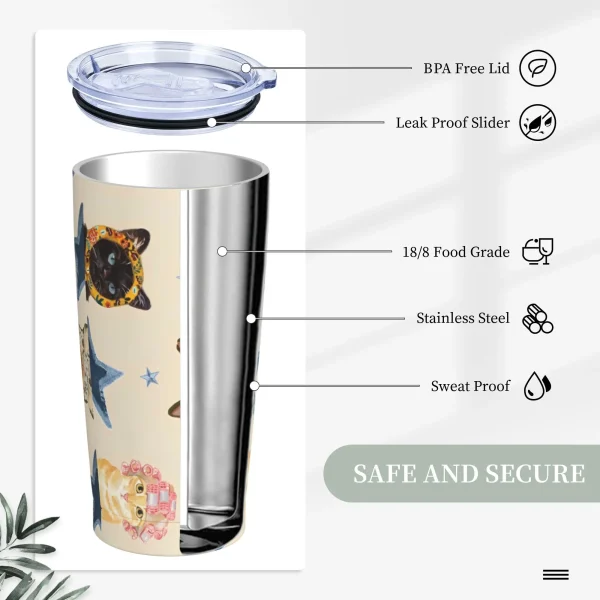 Cats Tumbler  Hot Drinks Water Bottle Portable Stainless Steel Thermal Cups Custom Travel Car Mugs 3