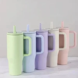 40 oz Insulated Tumbler with Handle Straw Double Wall Vacuum Leakproof Thermal Iced Travel Mug Hot Drink Coffee Cup with Lid 1